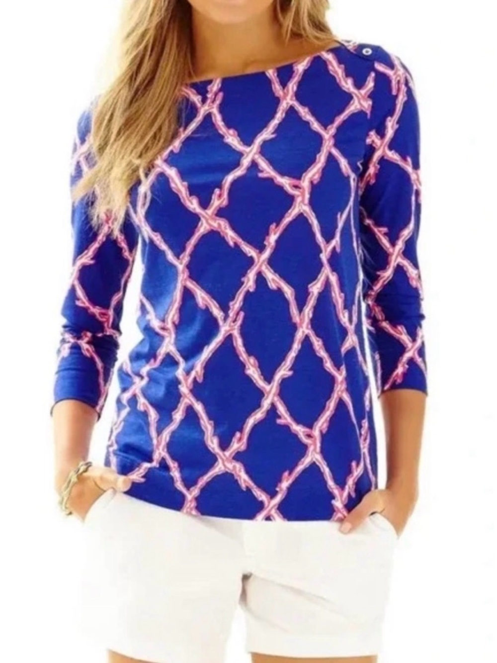 Lilly Pulitzer Alida top in Santorini blue deep dive print size medium